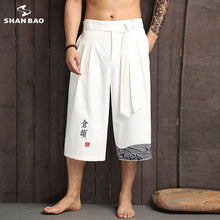 Load image into Gallery viewer, SHANBAO brand original Chinese style embroidery cotton fashion loose harem pants 2019 summer men&#39;s straight wide leg pants K1617