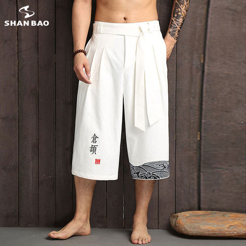 SHANBAO brand original Chinese style embroidery cotton fashion loose harem pants 2019 summer men's straight wide leg pants K1617