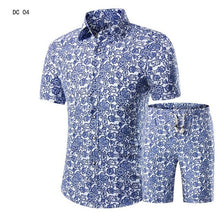 Load image into Gallery viewer, New Fashion Men Shirts+Shorts Set Summer Casual Printed Shirt Homme Short Male Printing Dress Suit Sets Plus Size 5XL