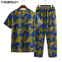 Load image into Gallery viewer, Ethnic 2019 Men African Suits INCERUN Wear Set Shirt Trousers Short Sleeve Print V Neck Tee Tops Trouser Pant Pantalon Hombre