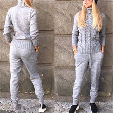 Load image into Gallery viewer, MVGIRLRU knitted suits Women turtleneck sweater Suit twist knit pullovers pants 2 piece set Spring tracksuits
