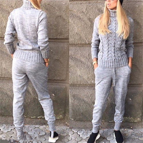 MVGIRLRU knitted suits Women turtleneck sweater Suit twist knit pullovers pants 2 piece set Spring tracksuits
