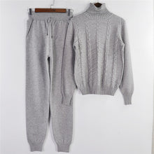Load image into Gallery viewer, MVGIRLRU knitted suits Women turtleneck sweater Suit twist knit pullovers pants 2 piece set Spring tracksuits