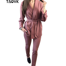 Load image into Gallery viewer, TAOVK Office Lady Pant Suits Women&#39;s Sets Belt Blazer top and pencil pants two piece outfits femme ensemble Pantsuit Spring 2019