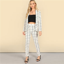 Load image into Gallery viewer, Sheinside Fashion Shawl Collar Plaid Blazer And Tapered Pants Set Women Spring Elegant Workwear Plaid Blazer 2 Piece Set