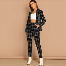 Load image into Gallery viewer, Sheinside Fashion Shawl Collar Plaid Blazer And Tapered Pants Set Women Spring Elegant Workwear Plaid Blazer 2 Piece Set