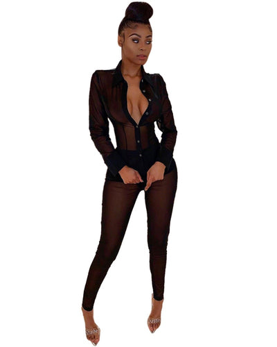 Adogirl Women Sexy Sheer Mesh Two Piece Set Long Sleeve Shirts Top + Pencil Pants Fashion Blouse Suit Night Club Party Outfits