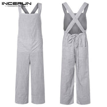 Load image into Gallery viewer, Brand Plain Fashion Men Jumpsuit Rompers Stripe Wide Leg Pants Baggy Dungarees Overalls Pants Hombre Overalls Casual Jumpsuits