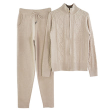 Load image into Gallery viewer, MVGIRLRU soft Women&#39;s wool Sets female thick warm Knitted suit twisted knit zipper cardigan pant 2 piece outfits Tracksuit woman