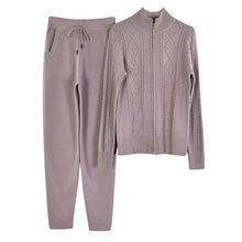Load image into Gallery viewer, MVGIRLRU soft Women&#39;s wool Sets female thick warm Knitted suit twisted knit zipper cardigan pant 2 piece outfits Tracksuit woman