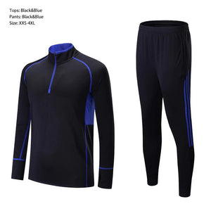 Adult Mens Training Clothes Zipper Coat Boys Long Sleeve Running Football Training Suit Sports Set With Striped Pants