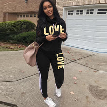 Load image into Gallery viewer, Plus Size 2 Piece Set  Women Black Outfit LOVE Letter Print High Neck Hoodies Sweatshirt Pants Tracksuit Streetwear Casual Suit