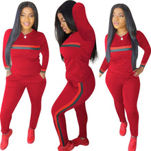 Load image into Gallery viewer, Stripe Tracksuits 2 Set Piece Set Woman Tops Sweatshirt Long Pants Pockets Club Suits Overalls Outfit