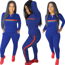 Load image into Gallery viewer, Stripe Tracksuits 2 Set Piece Set Woman Tops Sweatshirt Long Pants Pockets Club Suits Overalls Outfit
