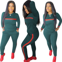 Load image into Gallery viewer, Stripe Tracksuits 2 Set Piece Set Woman Tops Sweatshirt Long Pants Pockets Club Suits Overalls Outfit