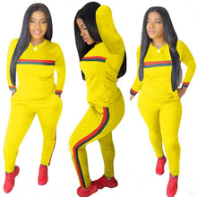 Load image into Gallery viewer, Stripe Tracksuits 2 Set Piece Set Woman Tops Sweatshirt Long Pants Pockets Club Suits Overalls Outfit