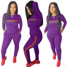 Load image into Gallery viewer, Stripe Tracksuits 2 Set Piece Set Woman Tops Sweatshirt Long Pants Pockets Club Suits Overalls Outfit
