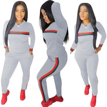Load image into Gallery viewer, Stripe Tracksuits 2 Set Piece Set Woman Tops Sweatshirt Long Pants Pockets Club Suits Overalls Outfit