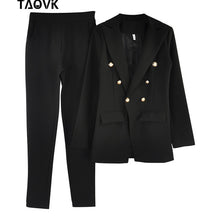 Load image into Gallery viewer, TAOVK OL Pant Suits Double-breasted Turn-down Collar Blazer top+Pants 2 piece outfits for women Feminine clothes pantsuit 2019