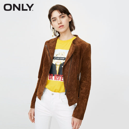 ONLY  Women's Slim Fit Cinched Waist Suede Leather Jacket |118310516