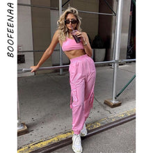 Load image into Gallery viewer, BOOFEENAA Pink Sexy Two Piece Set Crop Top and Cargo Pants Suits Streetwear Tracksuit Women Summer Clothes Matching Sets C68AE64