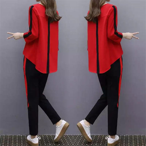 Plus Size Large L- 4XL Outfit Tracksuit Sportswear Co-ord Set for Women 2019 Top and Pants Ruffles Striped Clothing