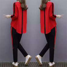 Load image into Gallery viewer, Plus Size Large L- 4XL Outfit Tracksuit Sportswear Co-ord Set for Women 2019 Top and Pants Ruffles Striped Clothing