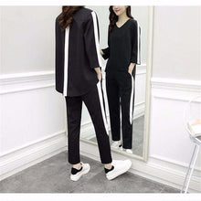 Load image into Gallery viewer, Plus Size Large L- 4XL Outfit Tracksuit Sportswear Co-ord Set for Women 2019 Top and Pants Ruffles Striped Clothing