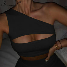 Load image into Gallery viewer, Simenual Neon Color Women Two Piece Set One Shoulder Casual Tracksuits Cut Out Crop Top And Biker Shorts Sets Sporty Active Wear