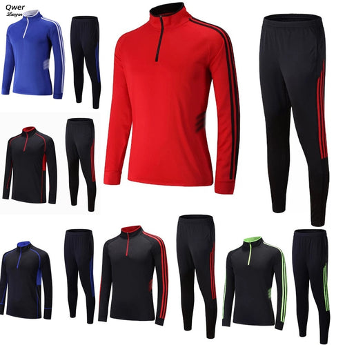 Adult Mens Training Clothes Zipper Coat Boys Long Sleeve Running Football Training Suit Sports Set With Striped Pants