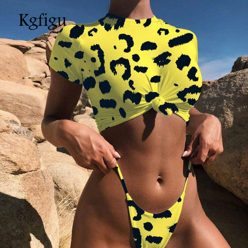 KGFIGU two piece set 2019 summer clothes for women leapard snake print thong shorts sets sexy beach style matching sets festival