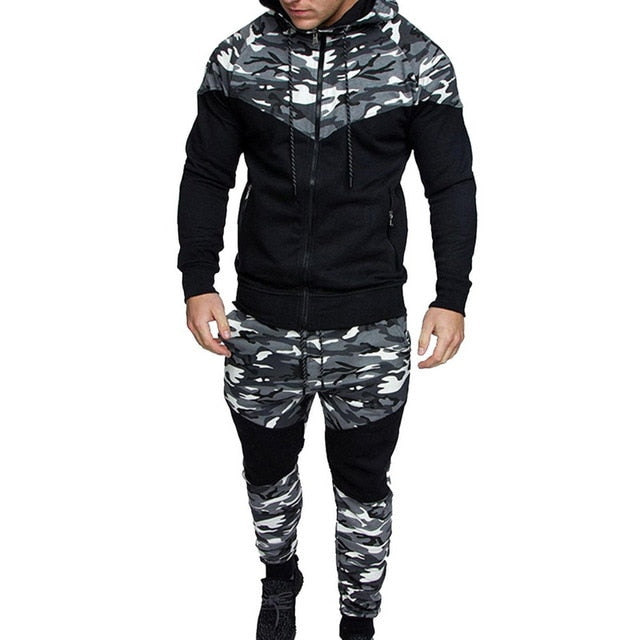 Litthing Men Set Camouflage Print Jacket+Pants 2PCS Male Casual Tracksuit Sportwear Hoodies Sweatshirt &Pant Suit Plus Size 3XL