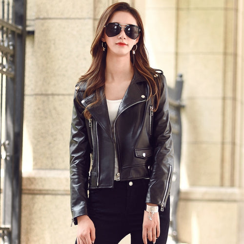 Free shipping,Genuine leather woman slim jackets.fashion motorbiker female sheepskin jacket,soft plus size leather coat,sales