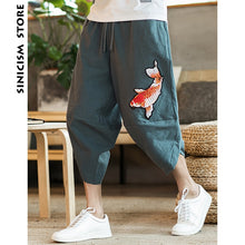 Load image into Gallery viewer, Sinicism Store Mens 2019 New Beach Pants Male Summer Casual Calf-Length Pants Man Carp Embroidery Baggy Loose Trousers