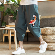 Load image into Gallery viewer, Sinicism Store Mens 2019 New Beach Pants Male Summer Casual Calf-Length Pants Man Carp Embroidery Baggy Loose Trousers