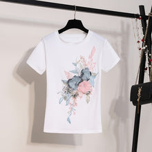 Load image into Gallery viewer, Women Embroidery Sequins 3D Flower Short Sleeve Cotton Tshirt + Hole Jeans Two Piece Pant Denim Set