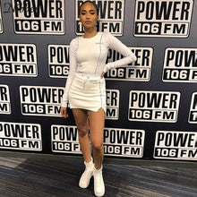 Load image into Gallery viewer, Nibber fashion Reflective patchwork sportswear 2pieces sets femme 2019new white knitting tops women tee mini shirts skirts suits