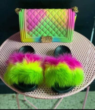 Load image into Gallery viewer, COOLSA Ladies Colorful Fox Fur Fluffy Slippers Women&#39;s Lovely Plush Real Fox Hair Slides Party Furry Flip Flops Women&#39;s Sandals