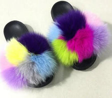 Load image into Gallery viewer, COOLSA Ladies Colorful Fox Fur Fluffy Slippers Women&#39;s Lovely Plush Real Fox Hair Slides Party Furry Flip Flops Women&#39;s Sandals