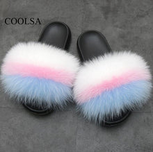 Load image into Gallery viewer, COOLSA Ladies Colorful Fox Fur Fluffy Slippers Women&#39;s Lovely Plush Real Fox Hair Slides Party Furry Flip Flops Women&#39;s Sandals