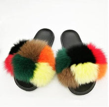 Load image into Gallery viewer, COOLSA Ladies Colorful Fox Fur Fluffy Slippers Women&#39;s Lovely Plush Real Fox Hair Slides Party Furry Flip Flops Women&#39;s Sandals