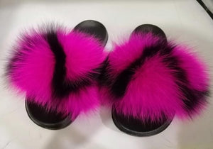 COOLSA Ladies Colorful Fox Fur Fluffy Slippers Women's Lovely Plush Real Fox Hair Slides Party Furry Flip Flops Women's Sandals