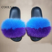 Load image into Gallery viewer, COOLSA Ladies Colorful Fox Fur Fluffy Slippers Women&#39;s Lovely Plush Real Fox Hair Slides Party Furry Flip Flops Women&#39;s Sandals