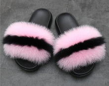 Load image into Gallery viewer, COOLSA Ladies Colorful Fox Fur Fluffy Slippers Women&#39;s Lovely Plush Real Fox Hair Slides Party Furry Flip Flops Women&#39;s Sandals