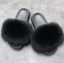 Load image into Gallery viewer, COOLSA Ladies Colorful Fox Fur Fluffy Slippers Women&#39;s Lovely Plush Real Fox Hair Slides Party Furry Flip Flops Women&#39;s Sandals