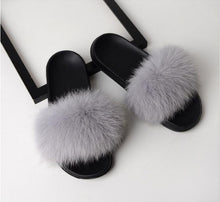 Load image into Gallery viewer, COOLSA Ladies Colorful Fox Fur Fluffy Slippers Women&#39;s Lovely Plush Real Fox Hair Slides Party Furry Flip Flops Women&#39;s Sandals