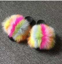 Load image into Gallery viewer, COOLSA Ladies Colorful Fox Fur Fluffy Slippers Women&#39;s Lovely Plush Real Fox Hair Slides Party Furry Flip Flops Women&#39;s Sandals