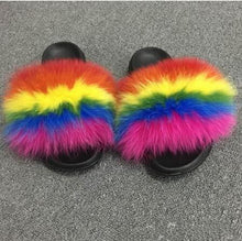 Load image into Gallery viewer, COOLSA Ladies Colorful Fox Fur Fluffy Slippers Women&#39;s Lovely Plush Real Fox Hair Slides Party Furry Flip Flops Women&#39;s Sandals