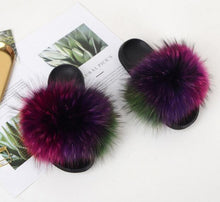 Load image into Gallery viewer, COOLSA Ladies Colorful Fox Fur Fluffy Slippers Women&#39;s Lovely Plush Real Fox Hair Slides Party Furry Flip Flops Women&#39;s Sandals