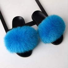 Load image into Gallery viewer, COOLSA Ladies Colorful Fox Fur Fluffy Slippers Women&#39;s Lovely Plush Real Fox Hair Slides Party Furry Flip Flops Women&#39;s Sandals